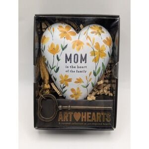 DEMDACO Art Hearts Mom Is The Heart Of The Family Floral Heart Keepsake with Key